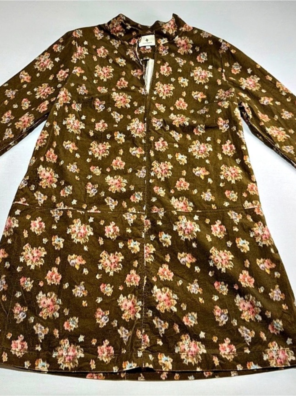 Tuckernut Floral corduroy Dress in Brown & Pink Size XL fall cottage Thanksgivin